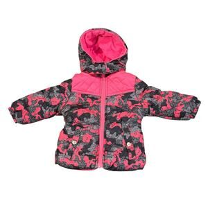 NWT Pink Platinum Girls Digi Gray Camo Print Puffer Jacket Coat Size 24 M